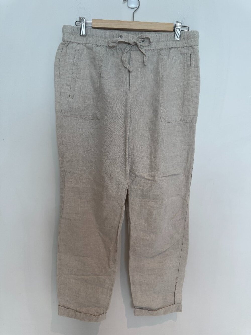 Lord & Taylor Women Tan 100% Linen Pull On Elastic Waist Pants Size M